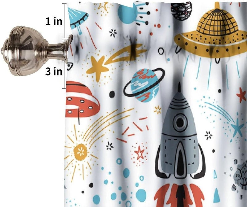 YSWOW Kids Boys Cartoon Space Valance Curtain for Boys Nursery Playroom Room Decor Planets Rockets Shuttles Cosmic Art Printed Window Drapes W54xL18in Fabric 1 Panel - Image 4